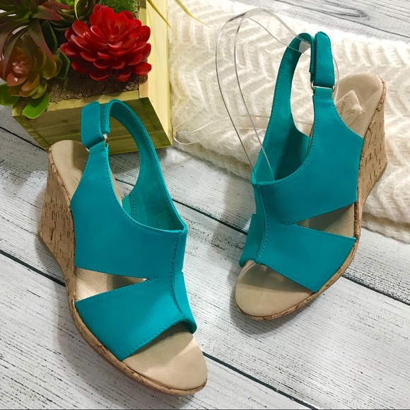 St. John's Bay Shoes - St. John’s Bay SJP Quent Teal Sling Back CorkWedge